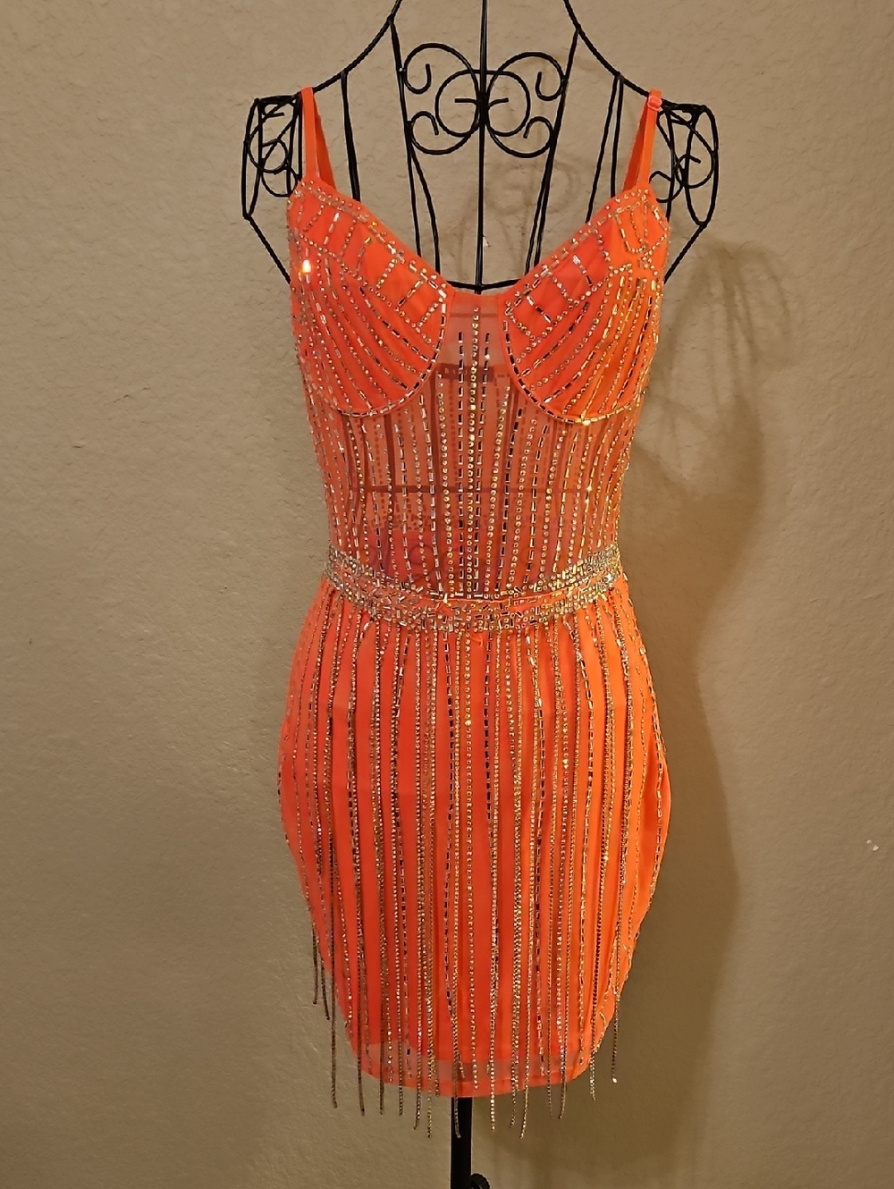 Banjul Pink Beaded Mini Dress with Crystal Waistband